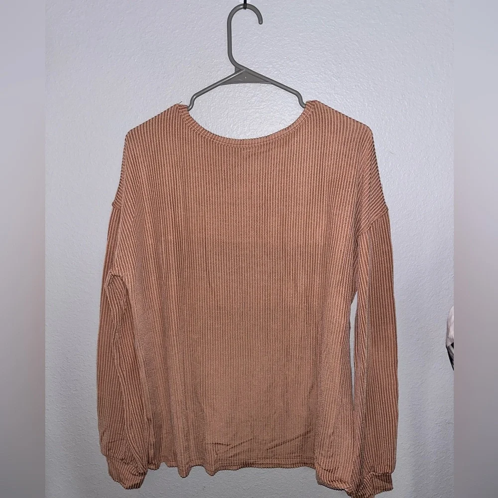 Brown/Red/White Ribbed Long-Sleeve Boutique Blouse - Picture 3 of 7